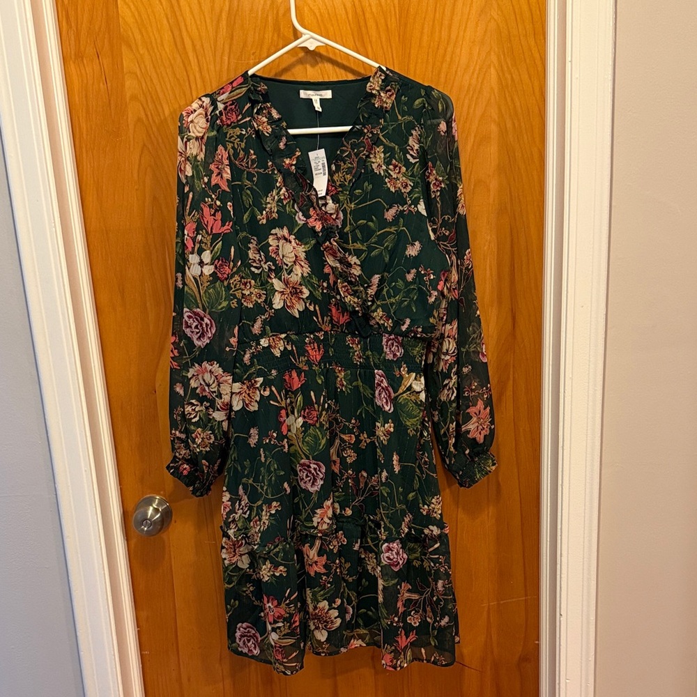 Maurices Floral Sheer Long Sleeve Dress in Green.